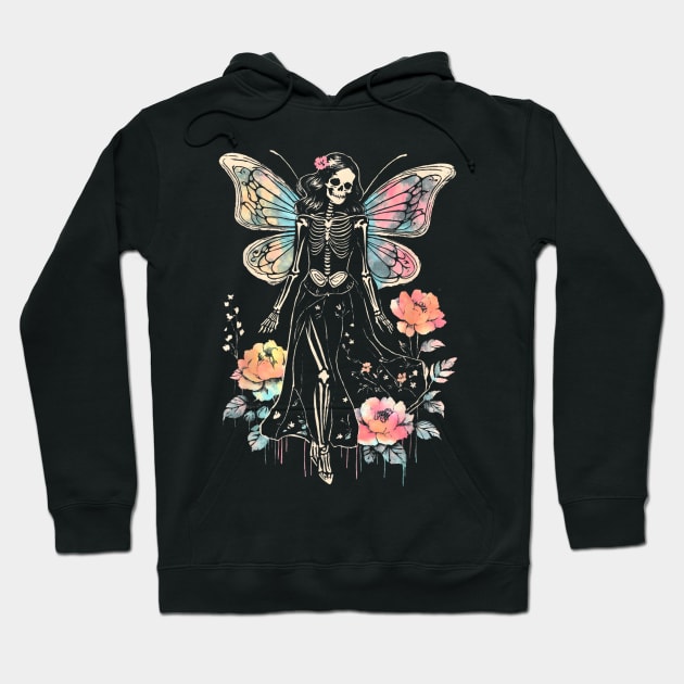 Goth Roses Butterfly Skeleton Fairy Hoodie by The Full Moon Shop